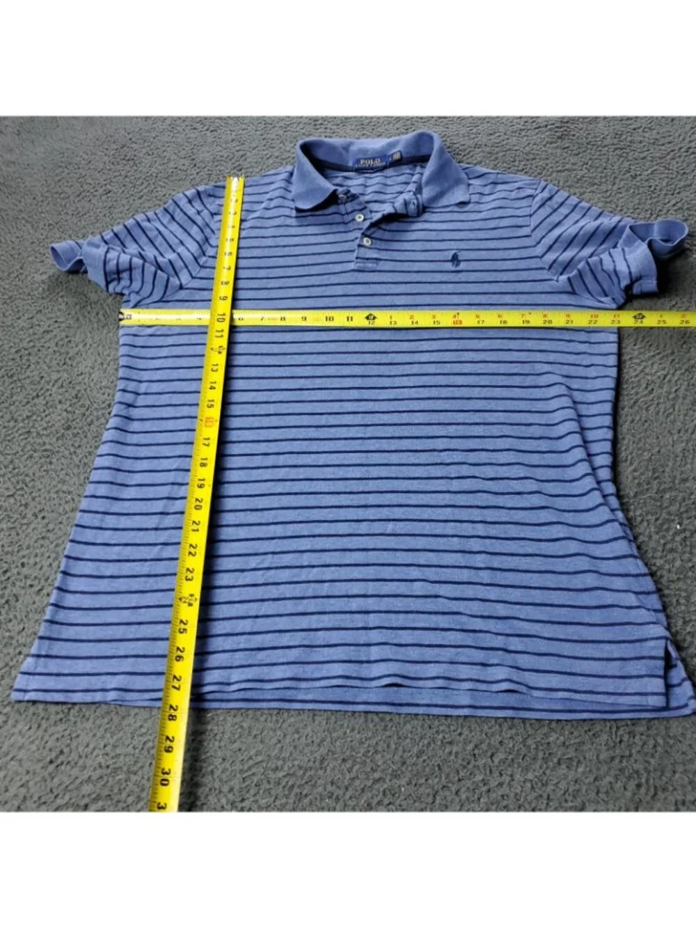 Polo Ralph Lauren Shirt Mens L Large Blue Striped Cotton Short Sleeve Casual